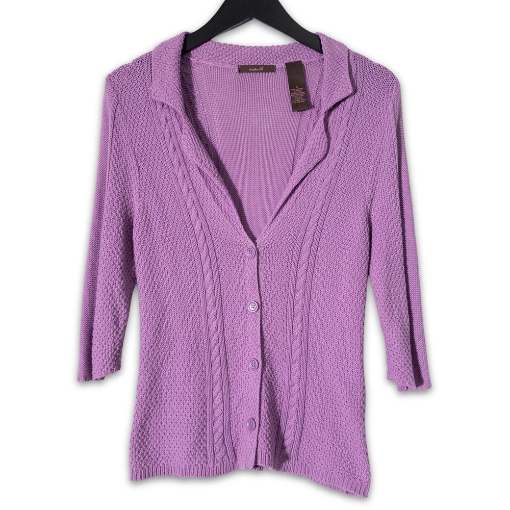 Heather B Cable Knit Cardigan Sweater 100 Cotton Womens S